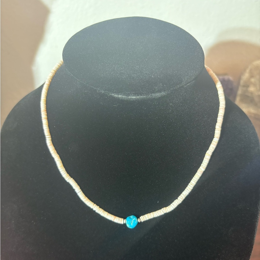 White/Pink Heishi Shell with Turquoise Accent Necklace